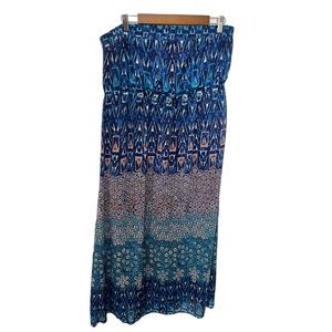 LANE BRYANT BLUE GEOMETRIC PRINT STRAPLESS MAXI DRESS SIZE 18/20